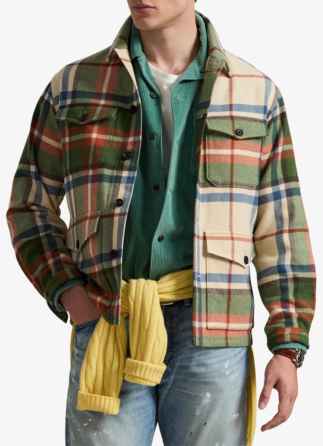 Ralph Lauren Overshirt van wol met ruitdessin - detail 4 cream olive / groen