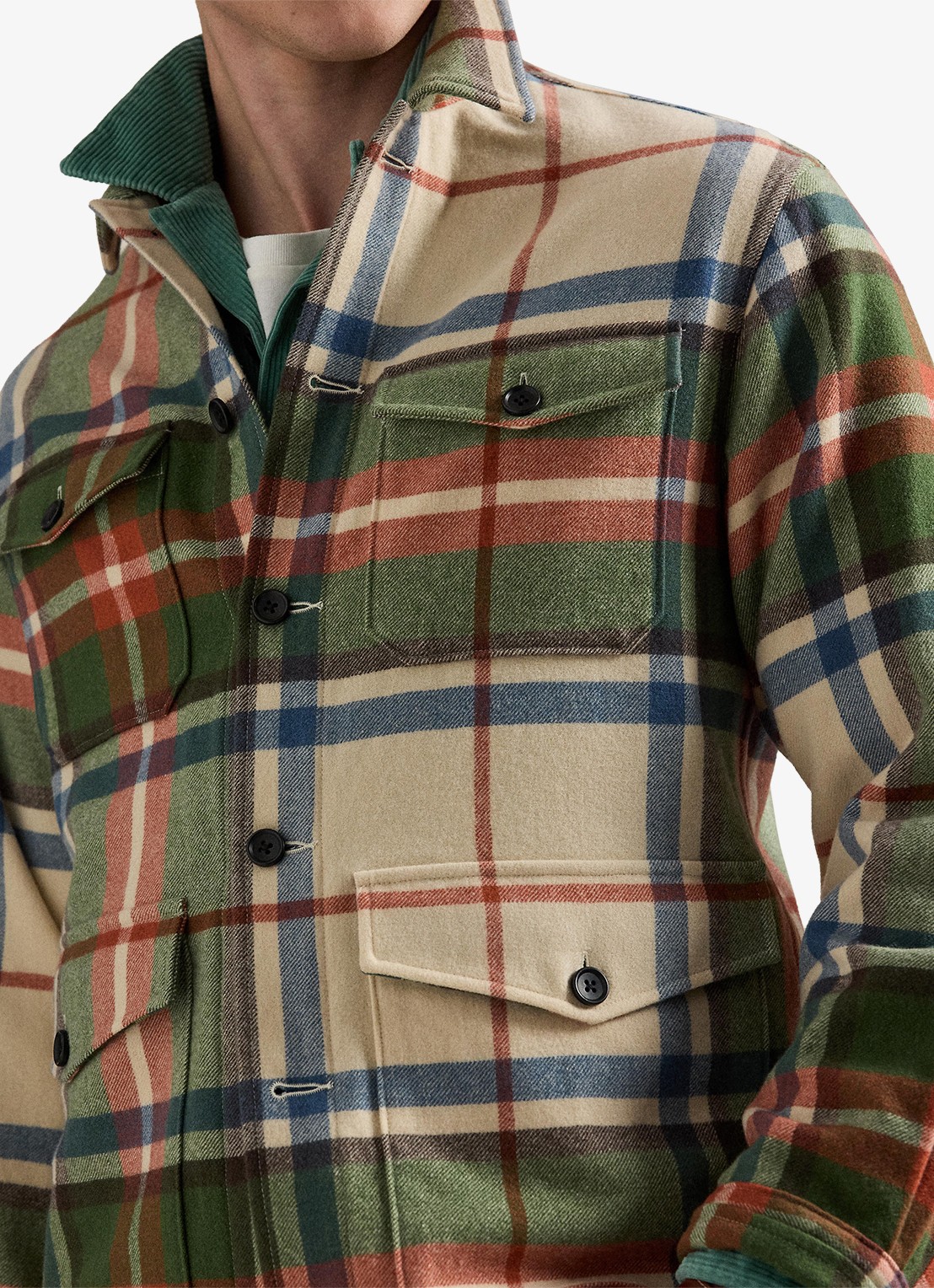 Ralph Lauren Overshirt van wol met ruitdessin - detail 5 cream olive / groen