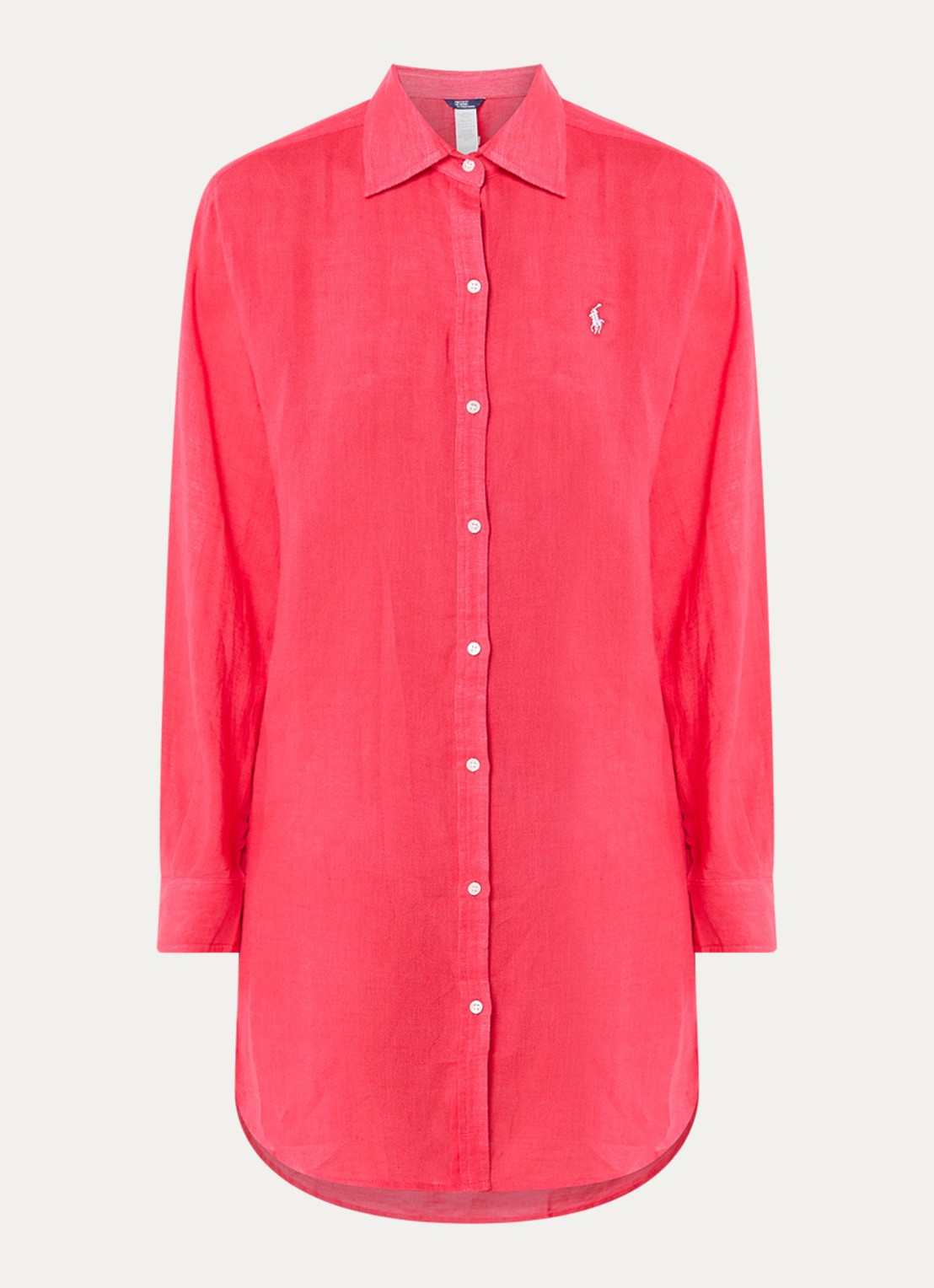 Ralph Lauren Oversized blouse in linnenblend met logoborduring - voorkant 2 koraalrood