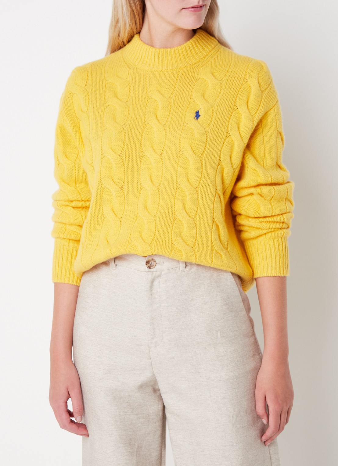 Ralph Lauren Oversized kabelgebreide pullover in kasjmierblend  - detail 4 geel