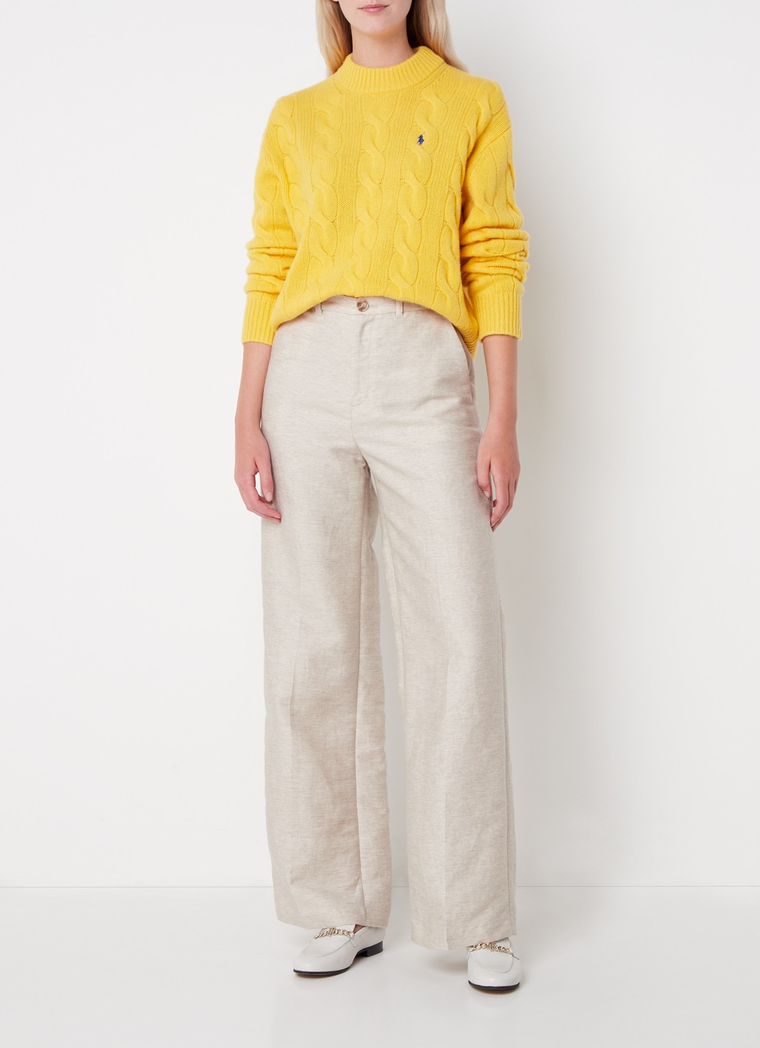 Ralph Lauren Oversized kabelgebreide pullover in kasjmierblend  - voorkant 2 geel