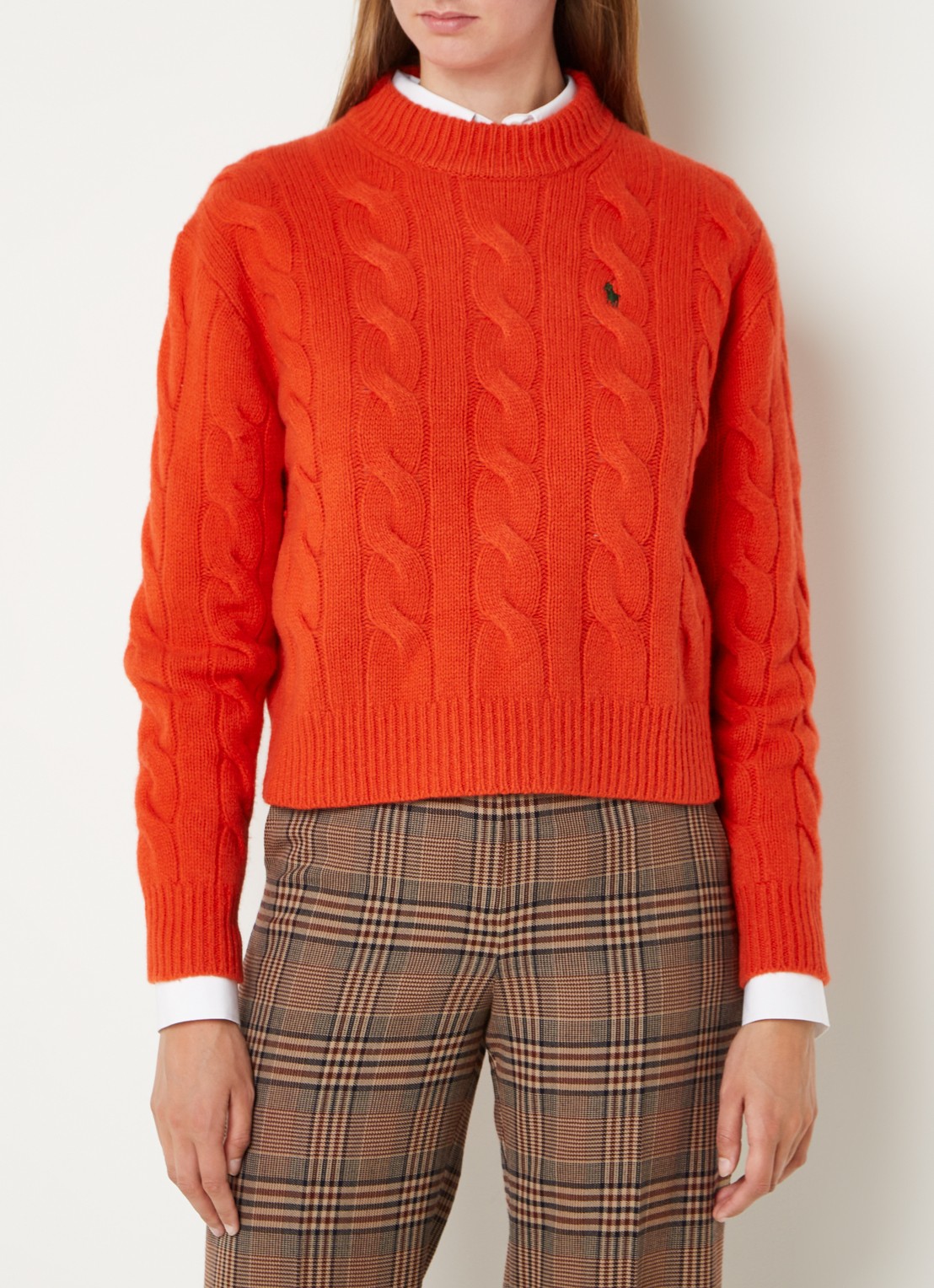 Ralph Lauren Oversized kabelgebreide pullover in kasjmierblend  - detail orange