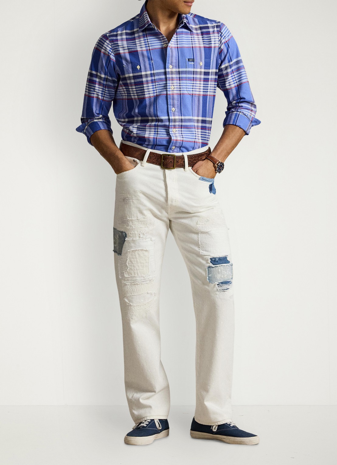 Ralph Lauren Oxford classic fit overhemd met ruitdessin - voorkant 4 blue red multi / blauw