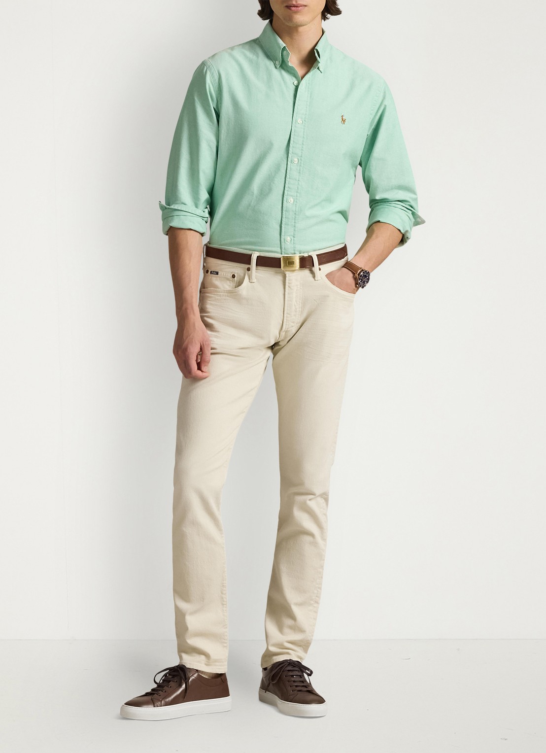 Ralph Lauren Oxford custom fit overhemd met button down kraag - voorkant 4 summer emerald / groen