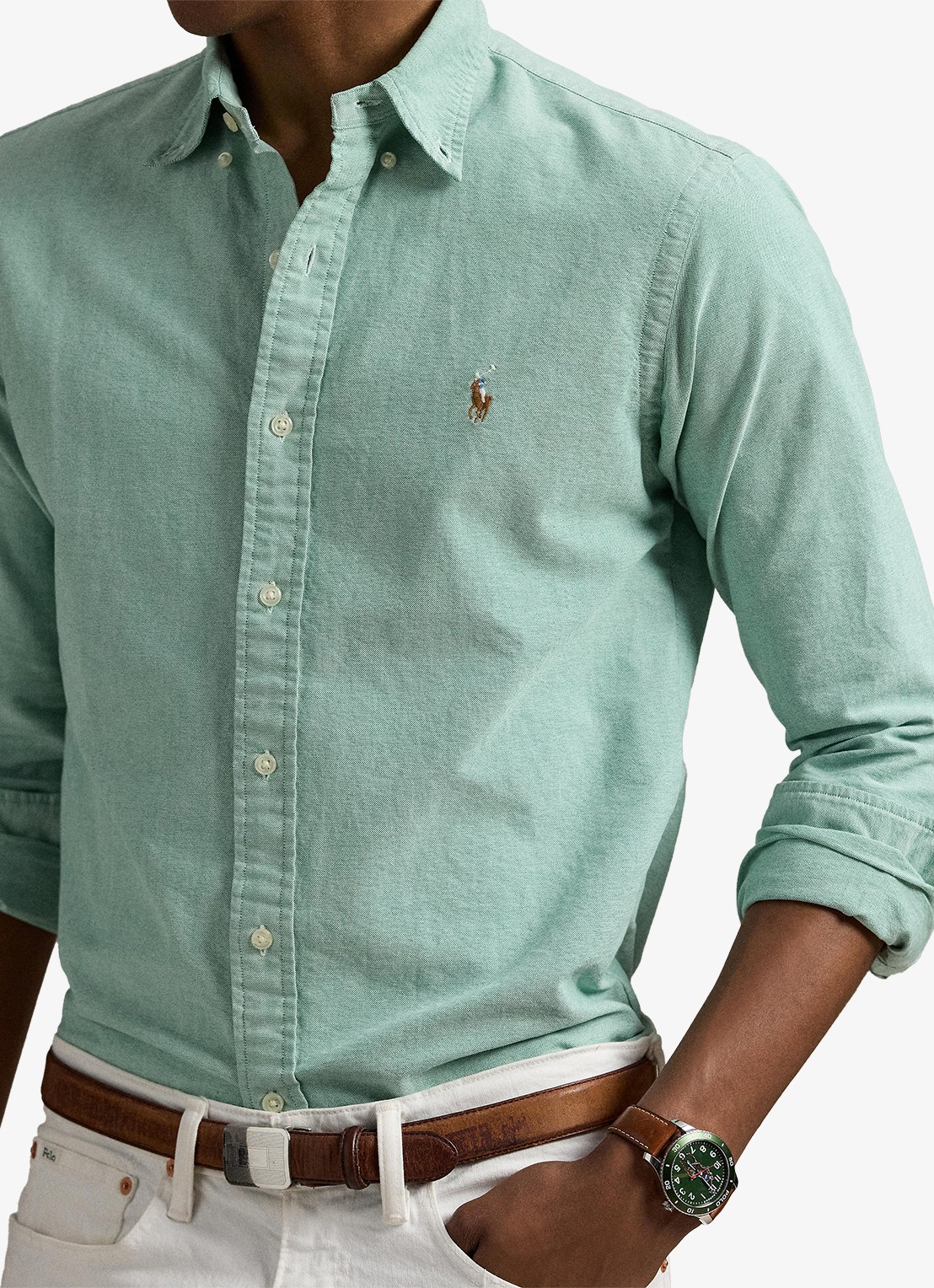 Ralph Lauren Oxford custom fit overhemd met button down kraag - detail 2 hillside green / mintgroen