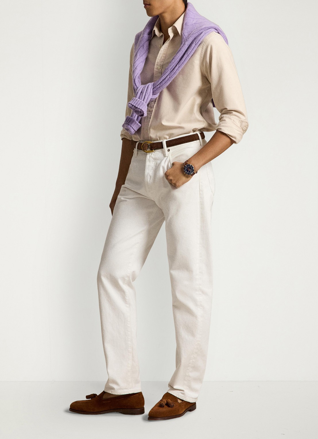 Ralph Lauren Oxford custom fit overhemd met button down kraag - detail camel/white / camel