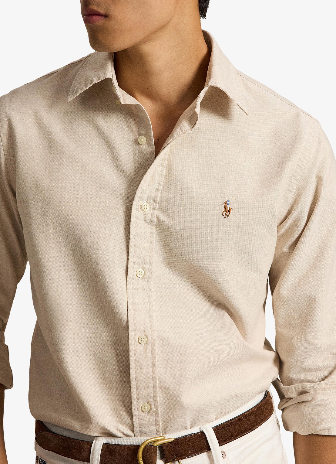 Ralph Lauren Oxford custom fit overhemd met button down kraag - detail 2 camel/white / camel