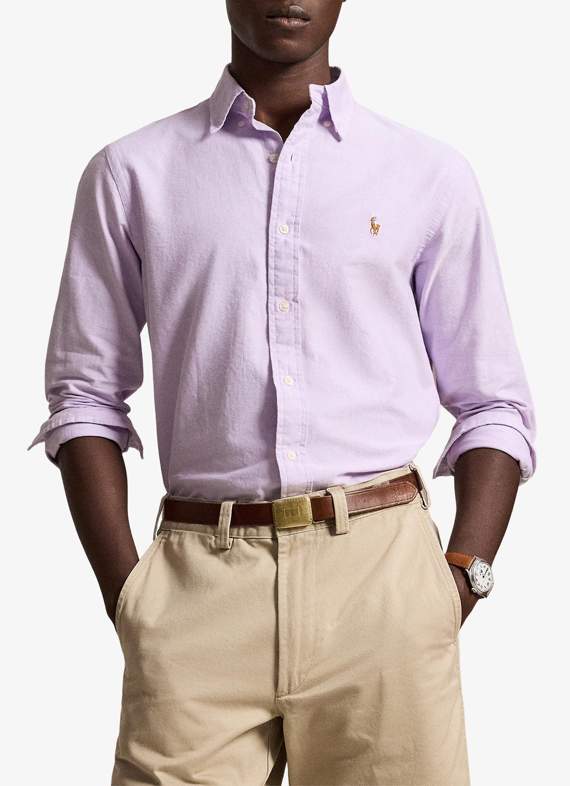 Ralph Lauren Oxford custom fit overhemd met button down kraag - voorkant 4 light lilac / lila
