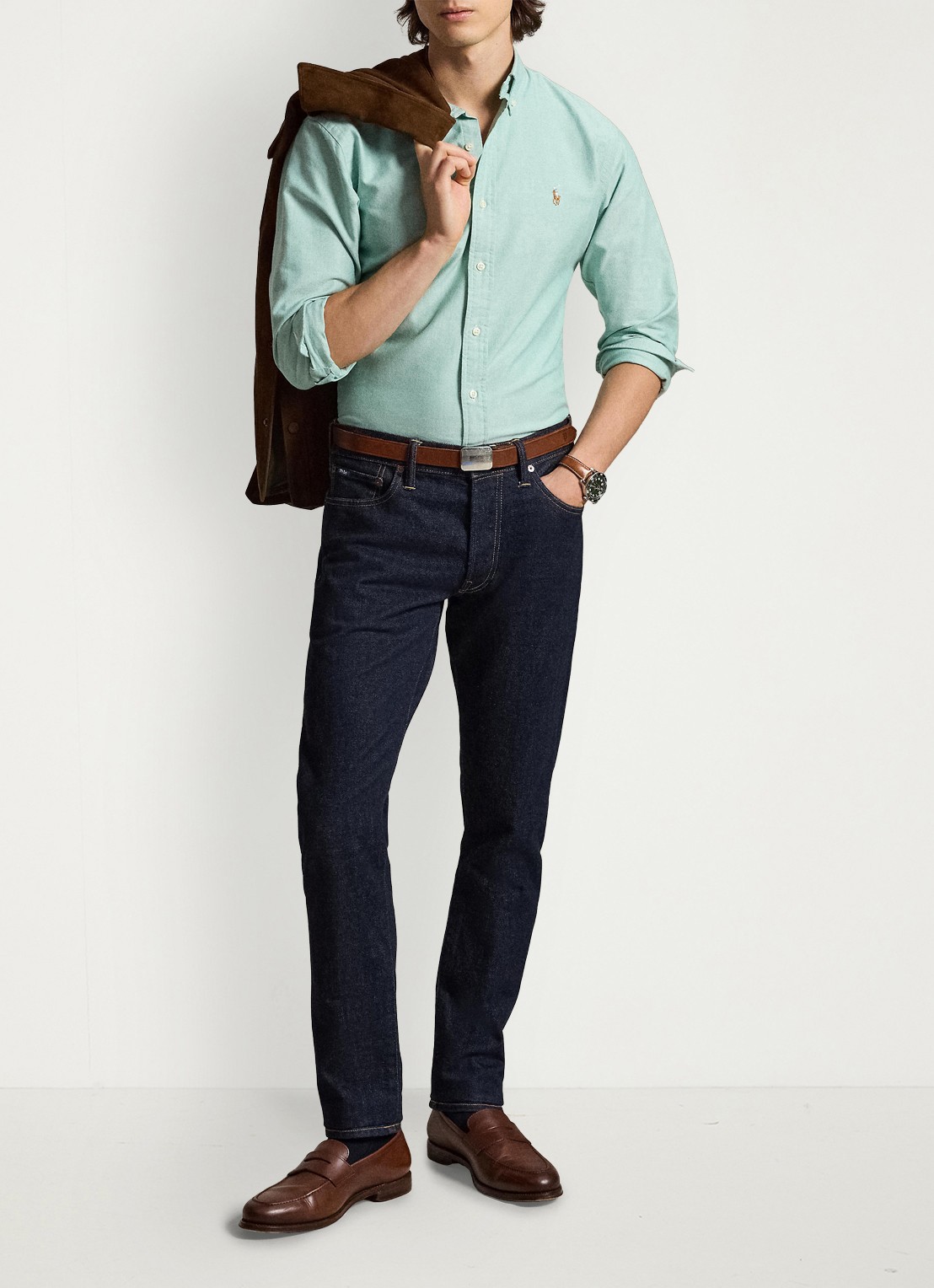 Ralph Lauren Oxford custom fit overhemd met button down kraag - detail 4 scarab green / lichtgroen