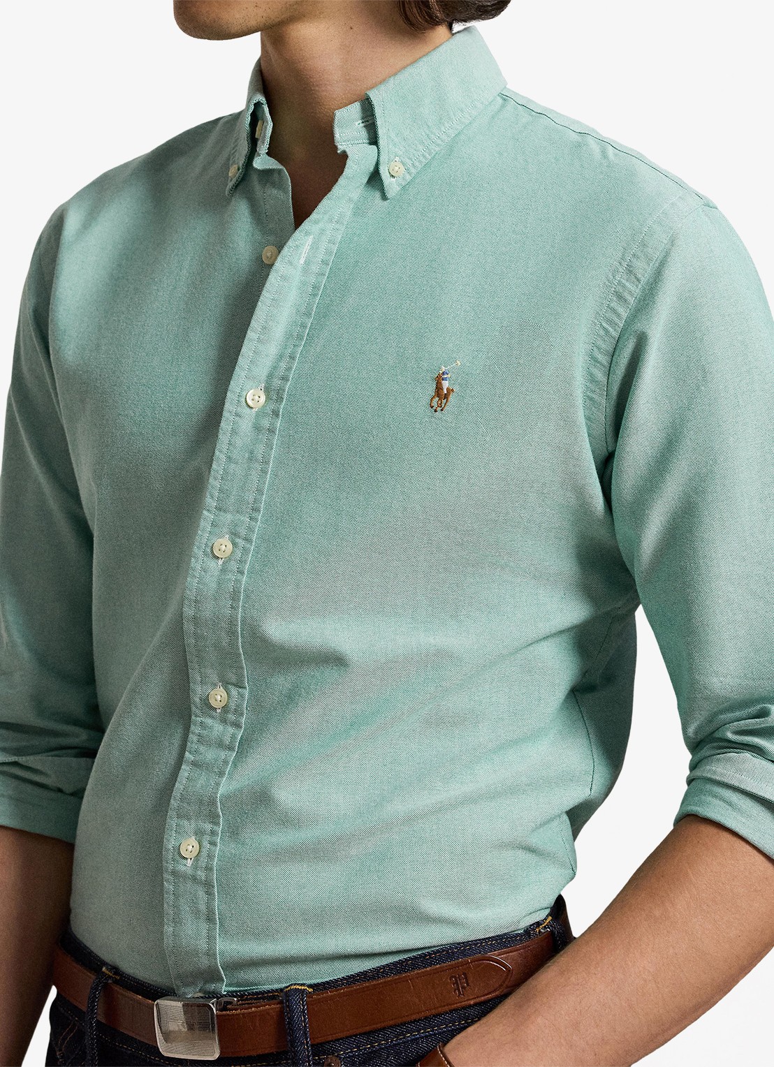 Ralph Lauren Oxford custom fit overhemd met button down kraag - detail 5 scarab green / lichtgroen