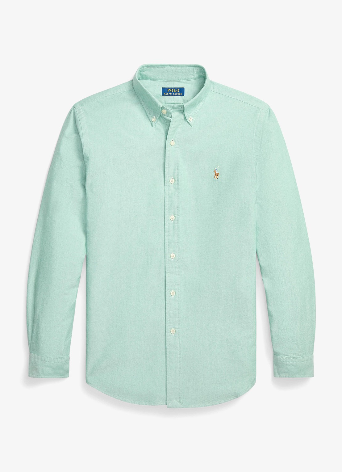 Ralph Lauren Oxford custom fit overhemd met button down kraag - voorkant scarab green / lichtgroen