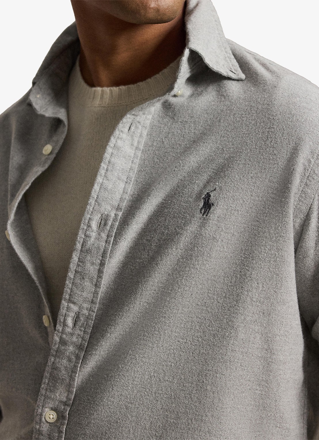 Ralph Lauren Oxford custom fit overhemd met gemêleerd dessin - detail 2 andover heather / grijs