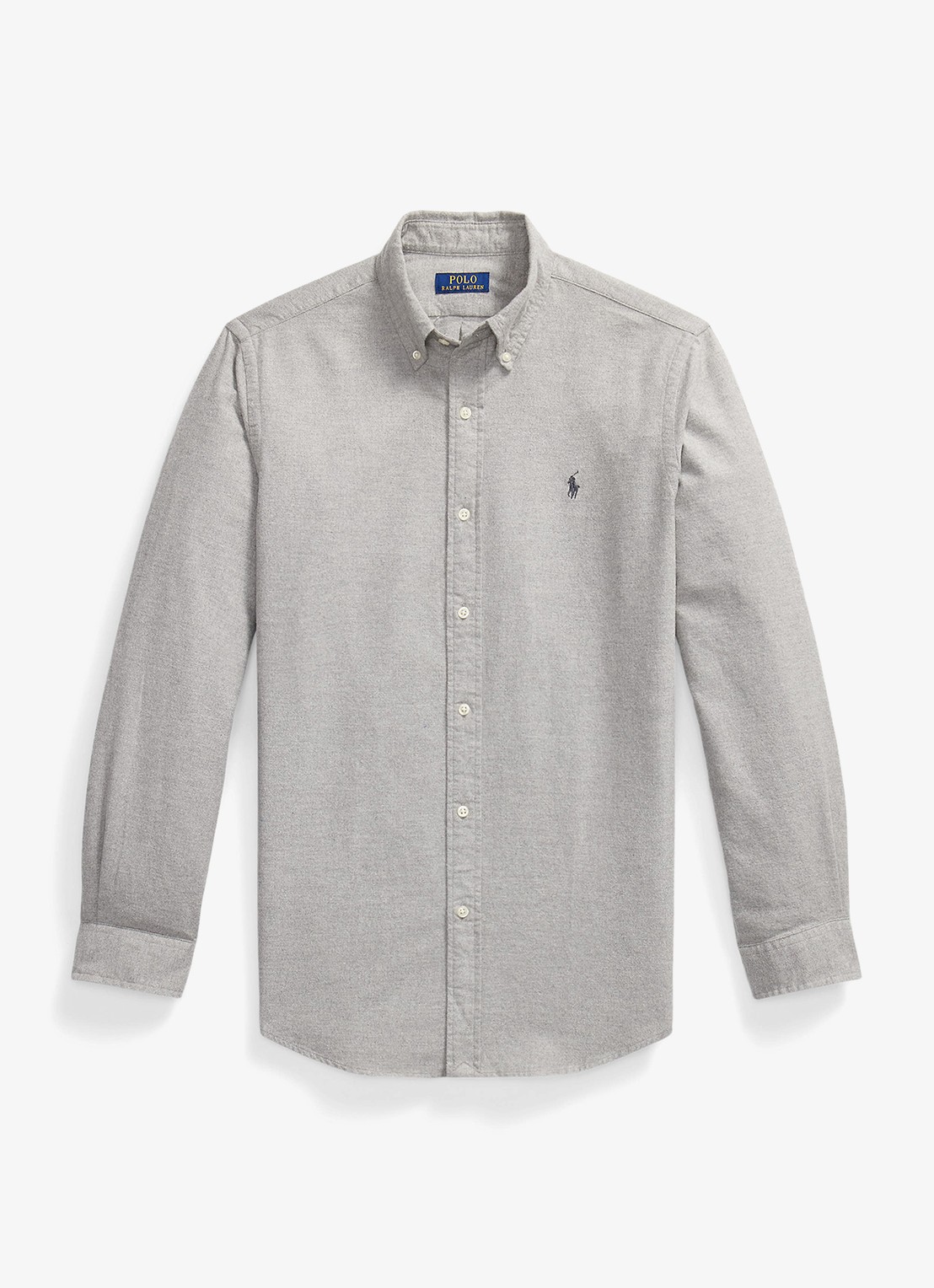 Ralph Lauren Oxford custom fit overhemd met gemêleerd dessin - voorkant lichtgrijs
