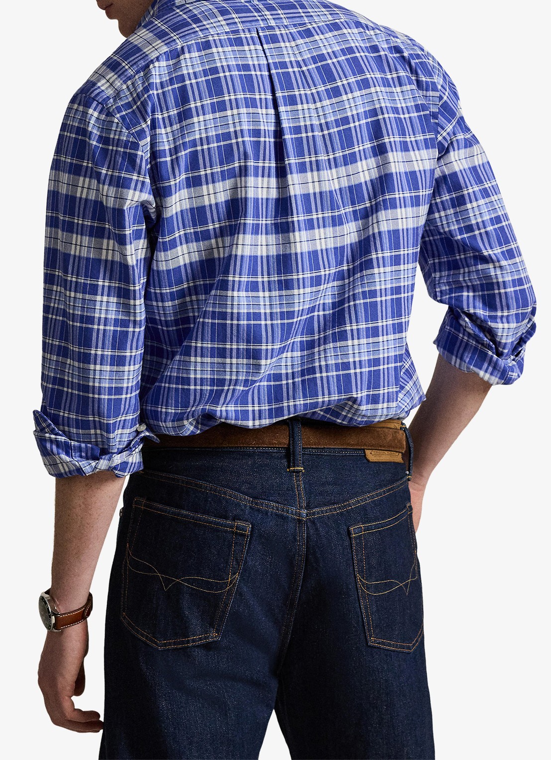 Ralph Lauren Oxford custom fit overhemd met ruitdessin - achterkant 5 blue white multi / blauw