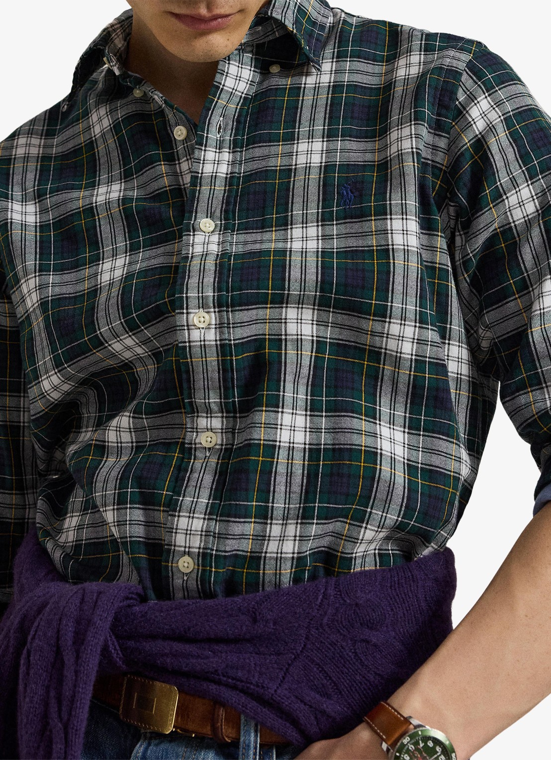 Ralph Lauren Oxford custom fit overhemd met ruitdessin - detail 2 cream navy multi / donkerblauw