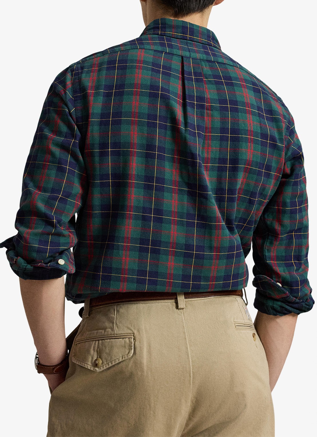 Ralph Lauren Oxford custom fit overhemd met ruitdessin - achterkant 3 navy green multi / donkerblauw