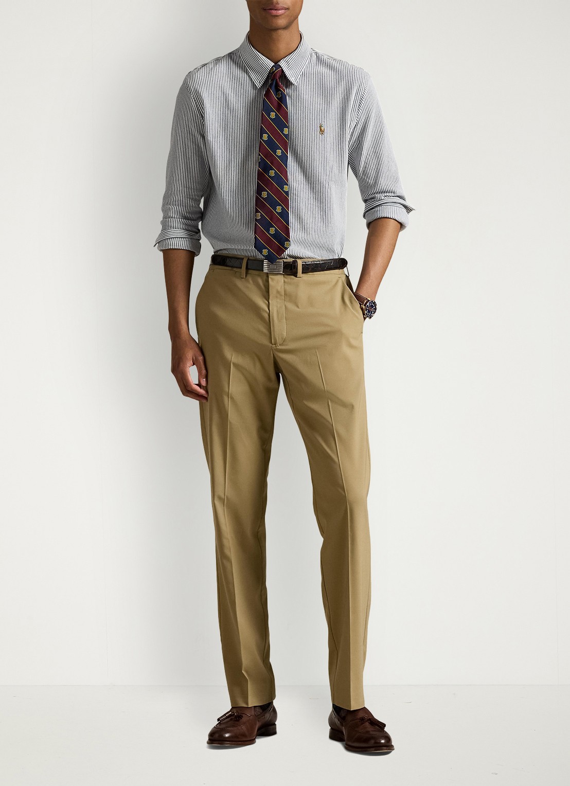 Ralph Lauren Oxford regular fit overhemd met logoborduring - voorkant 5 newport navy/white / donkerblauw