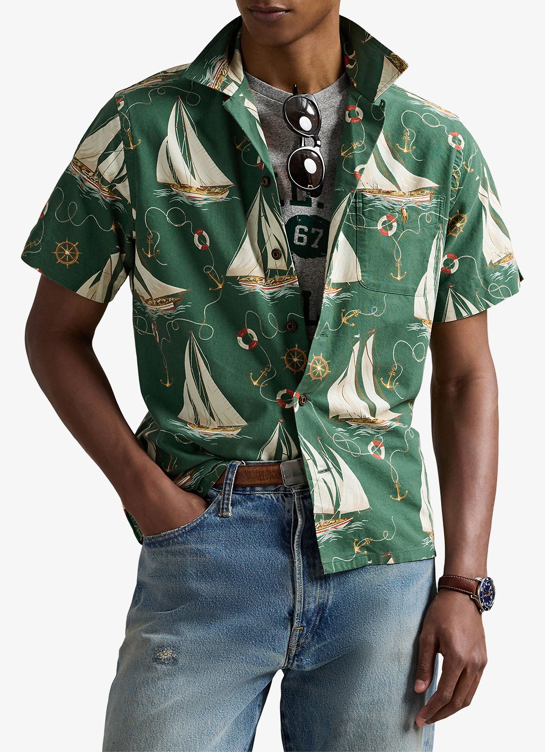 Ralph Lauren Oxford regular fit overhemd met print - detail helms anchors / groen