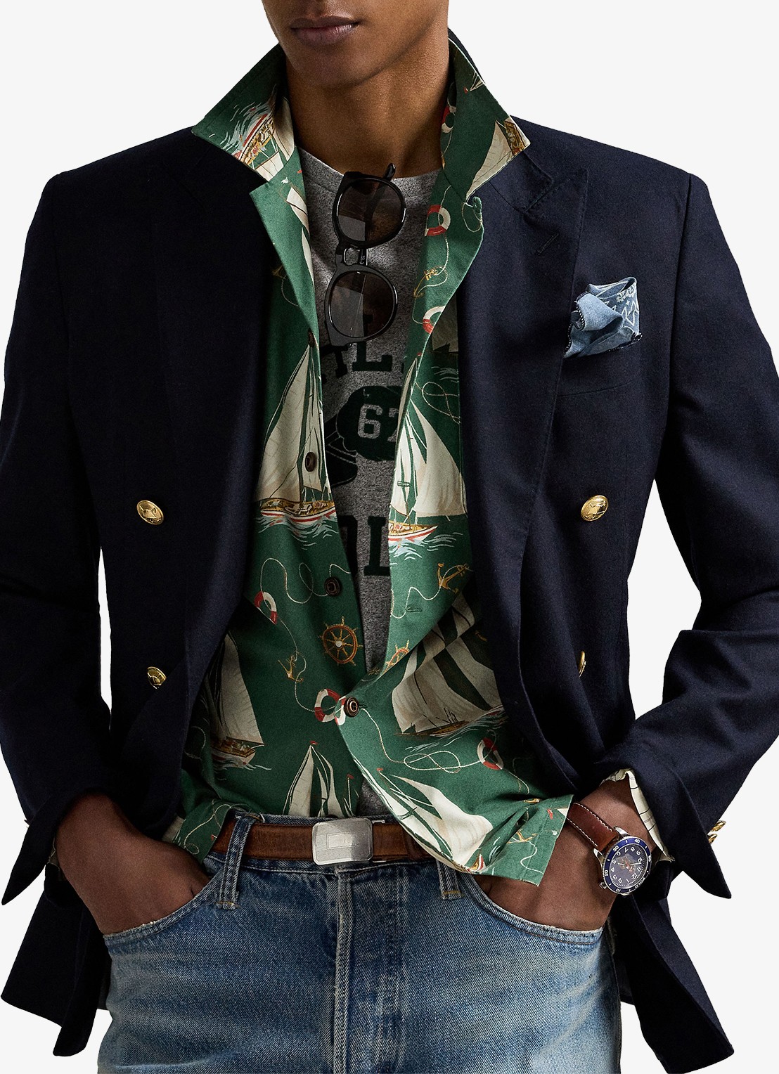 Ralph Lauren Oxford regular fit overhemd met print - detail 3 helms anchors / groen