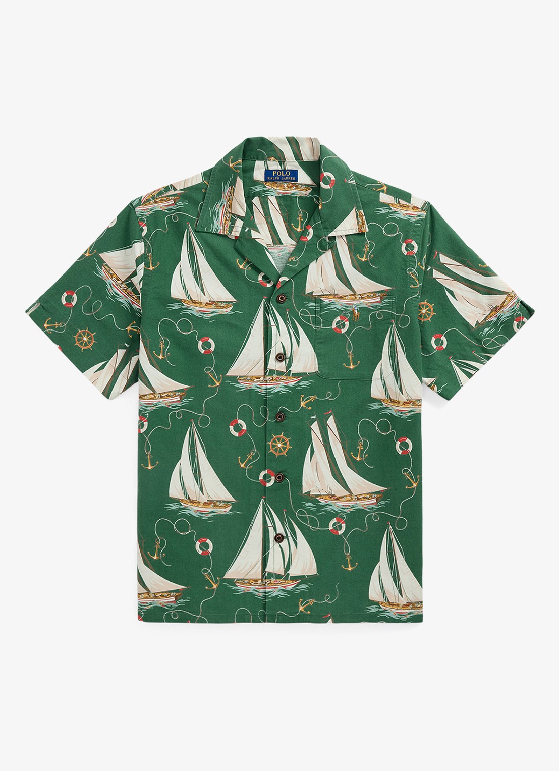 Ralph Lauren Oxford regular fit overhemd met print - voorkant 5 helms anchors / groen