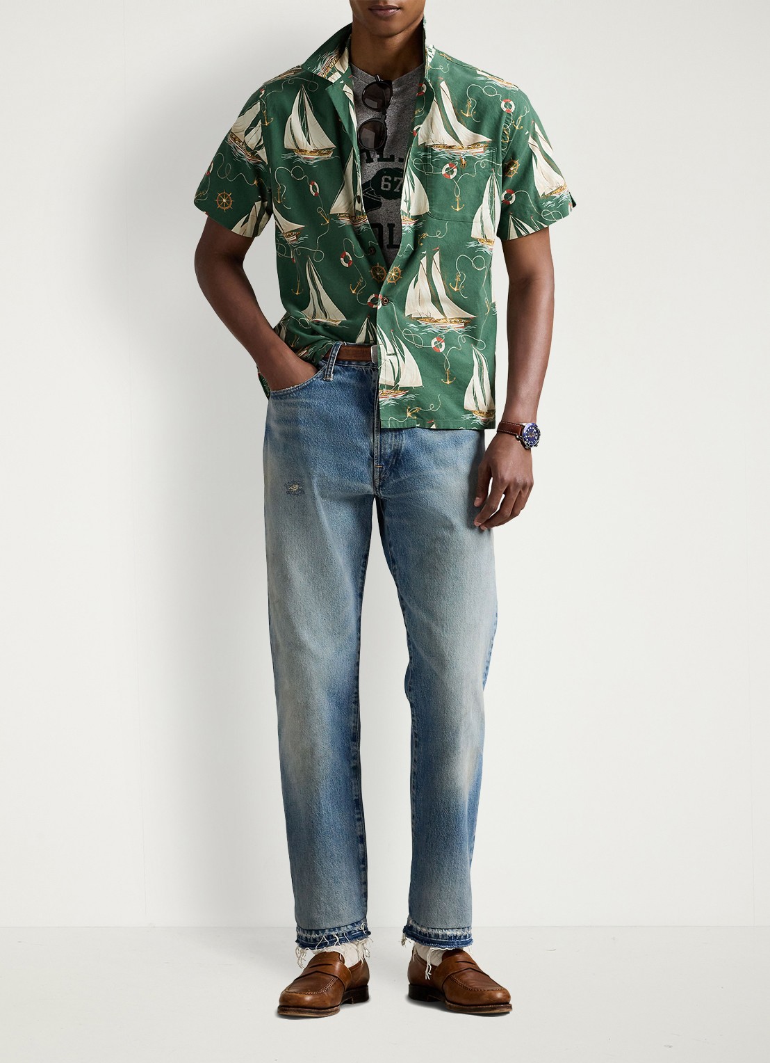 Ralph Lauren Oxford regular fit overhemd met print - voorkant 6 helms anchors / groen