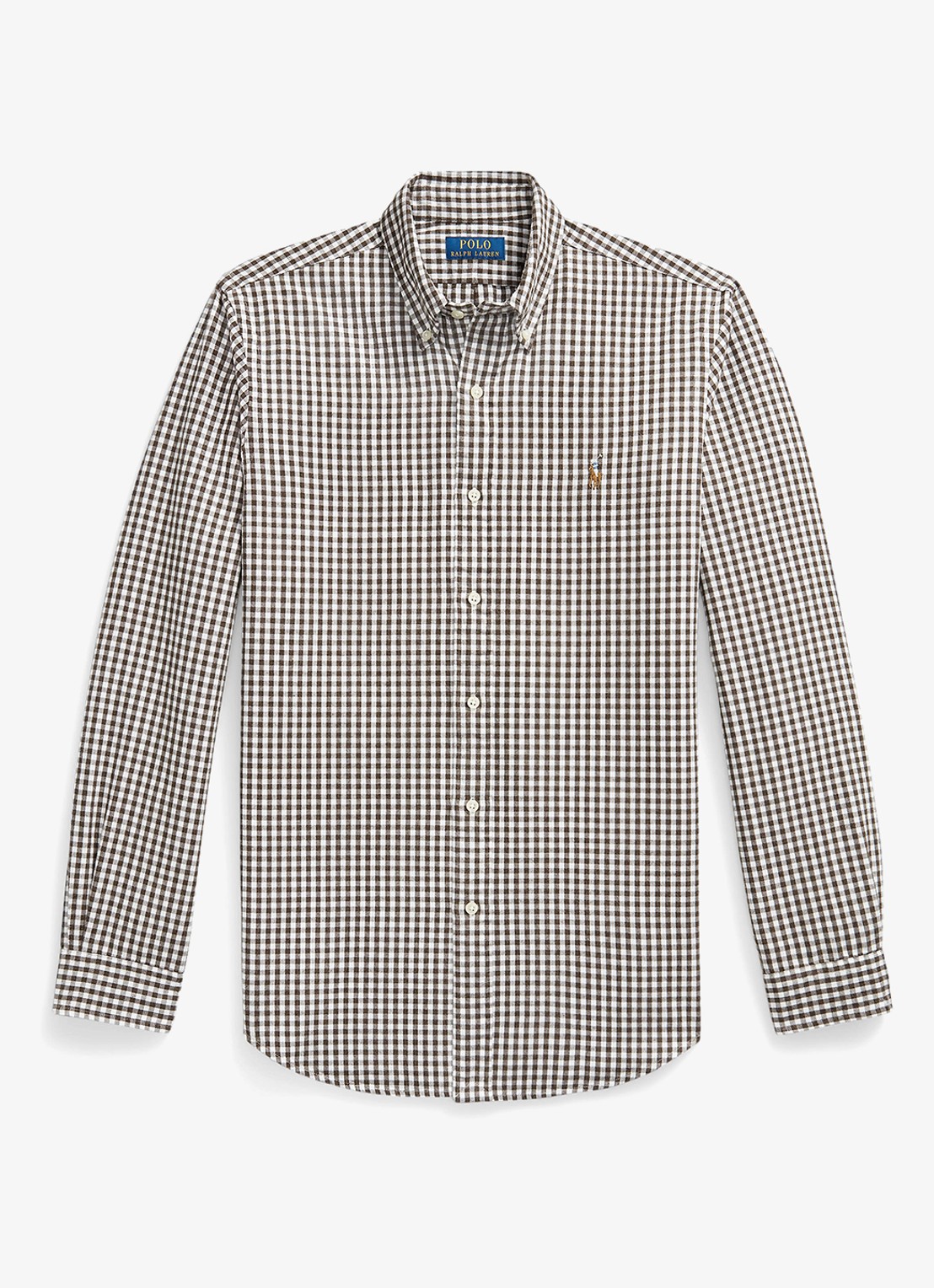 Ralph Lauren Oxford regular fit overhemd met ruitdessin - voorkant 4338ab white alpine brown hthr