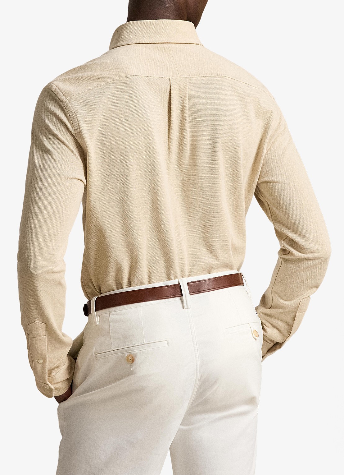Ralph Lauren Oxford slim fit overhemd met logo - achterkant coastal beige / beige