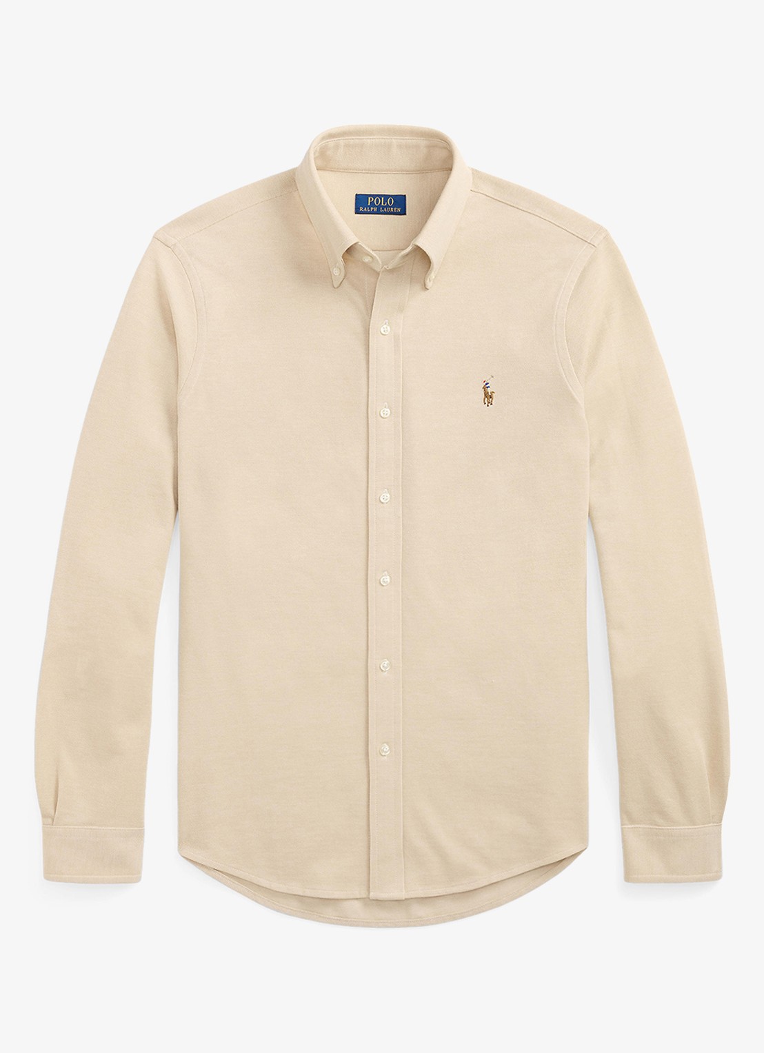 Ralph Lauren Oxford slim fit overhemd met logo - voorkant 2 coastal beige / beige