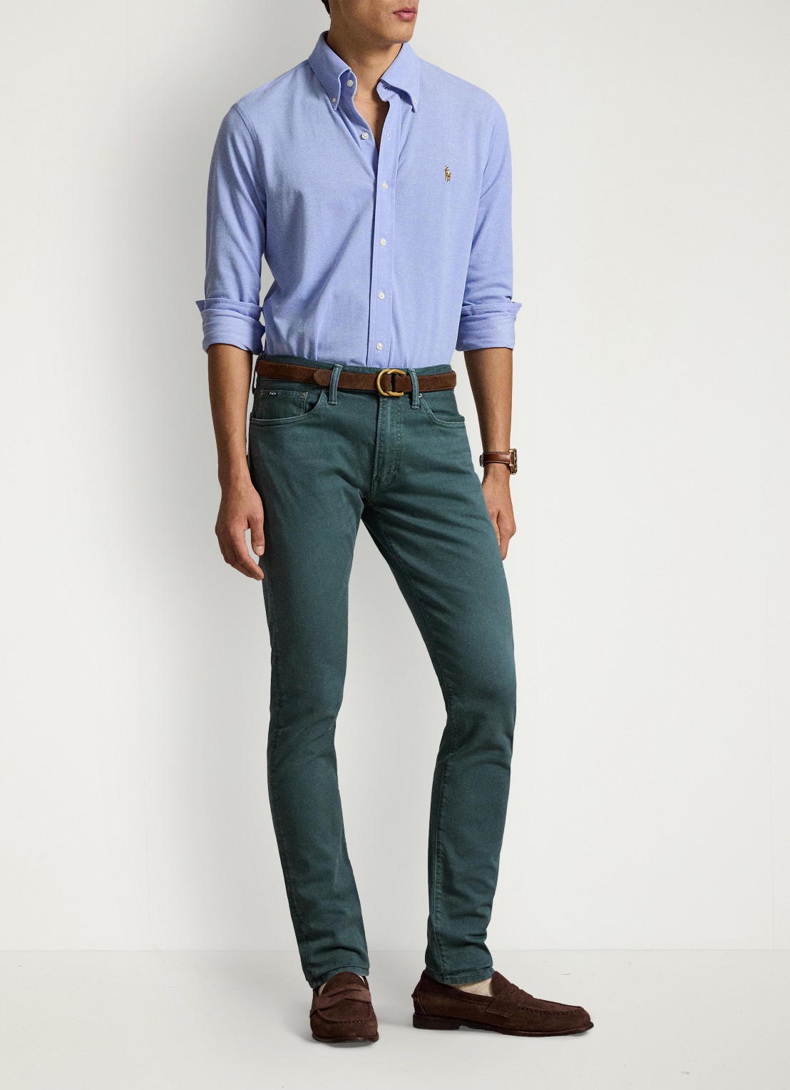Ralph Lauren Oxford slim fit overhemd met logo - voorkant 4 harbor island blue / blauw
