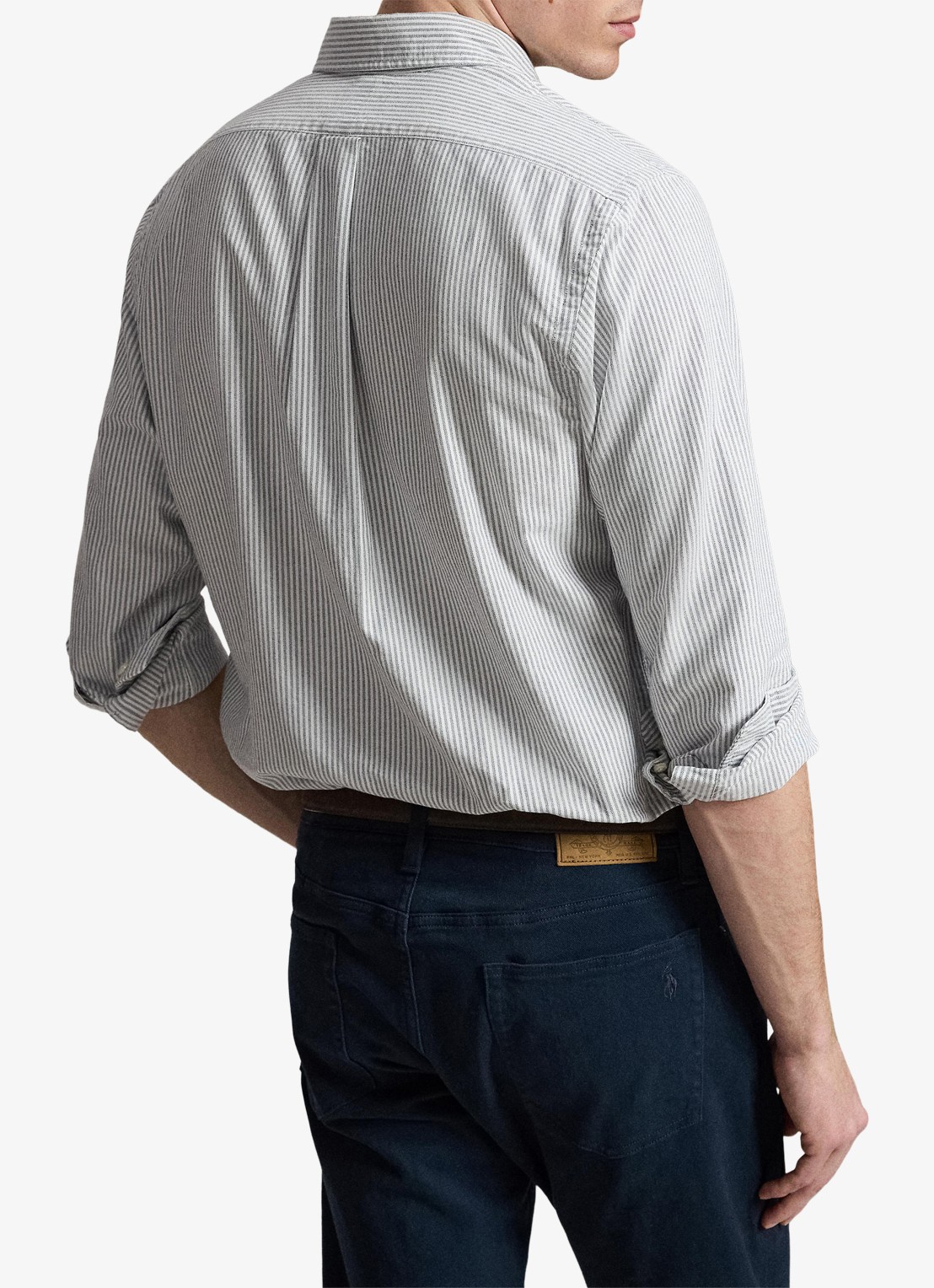 Ralph Lauren Oxford slim fit overhemd met streepprint - achterkant 5 navy white / donkerblauw