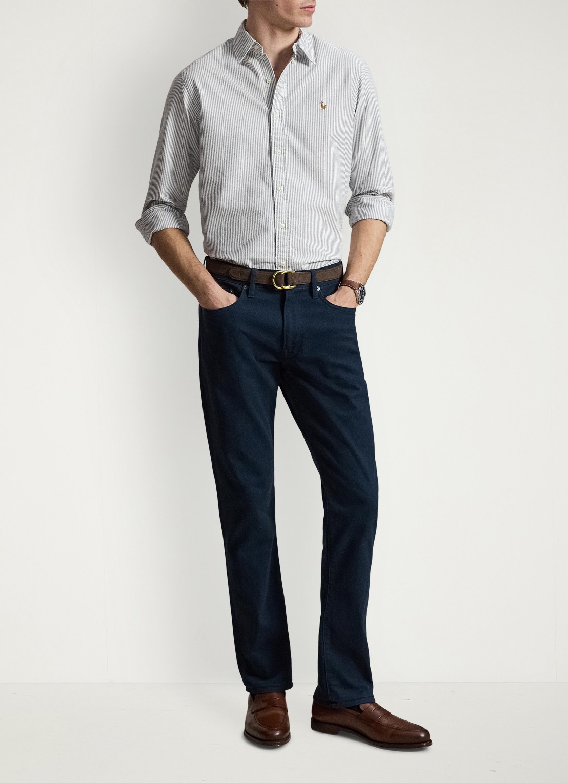 Ralph Lauren Oxford slim fit overhemd met streepprint - detail navy white / donkerblauw