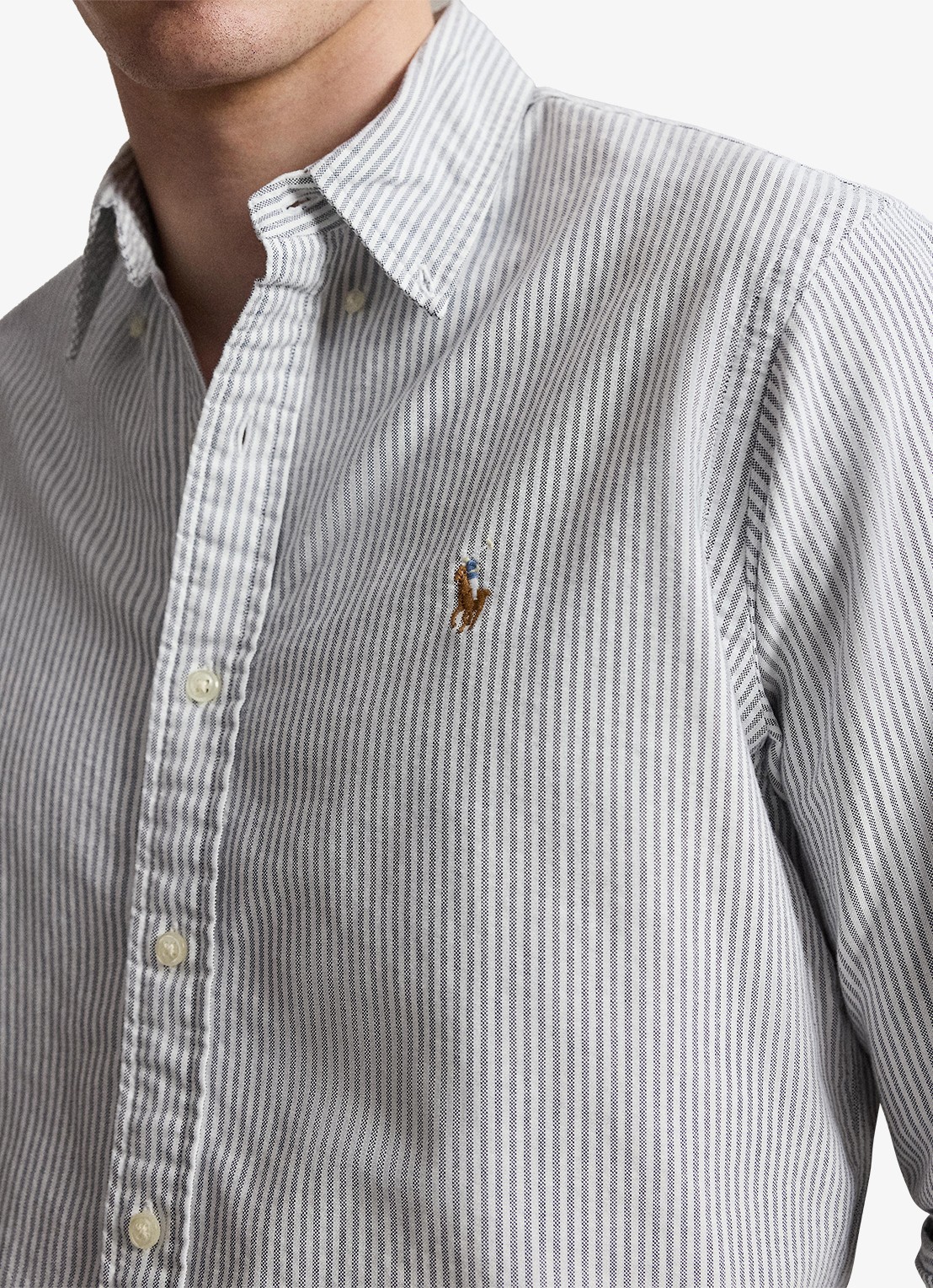 Ralph Lauren Oxford slim fit overhemd met streepprint - detail 2 navy white / donkerblauw