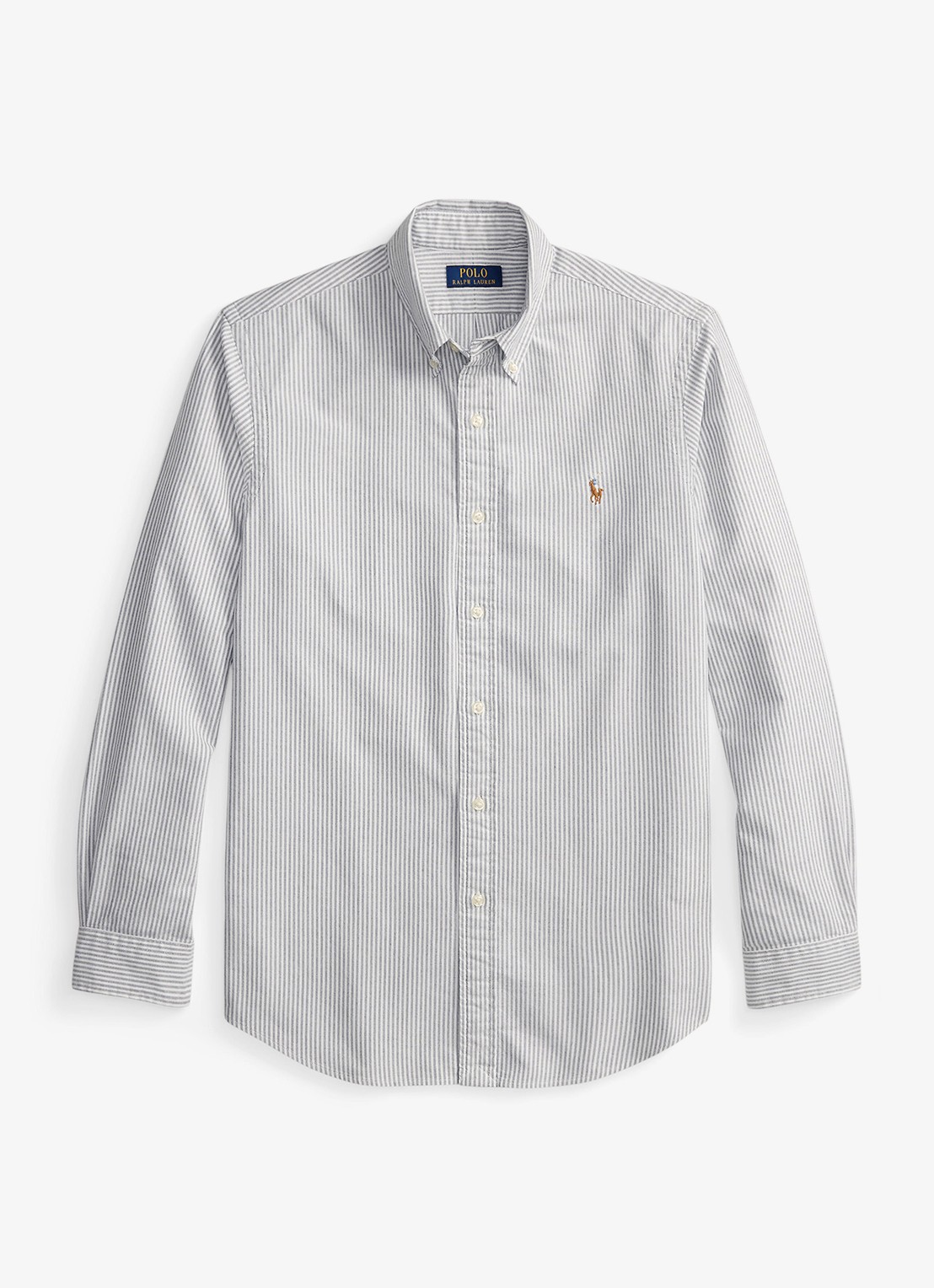 Ralph Lauren Oxford slim fit overhemd met streepprint - voorkant 3 navy white / donkerblauw