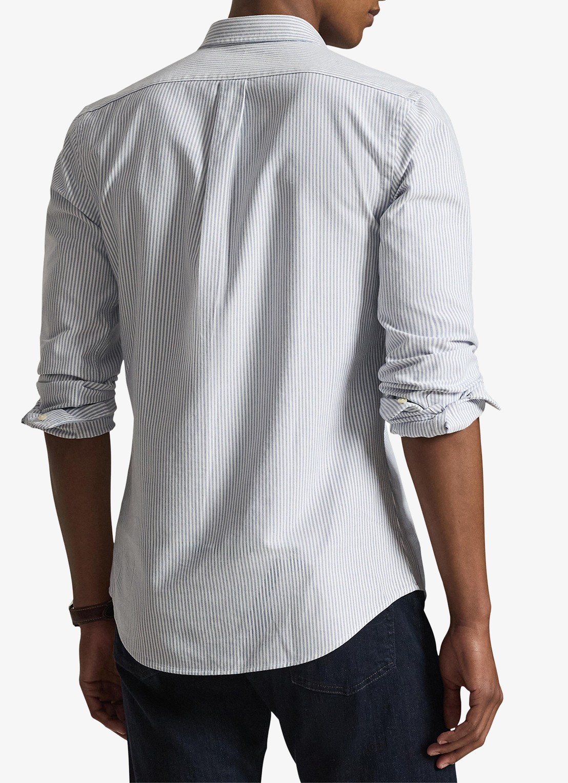 Ralph Lauren Oxfort slim fit overhemd met streepprint - achterkant 5 navy white / blauw
