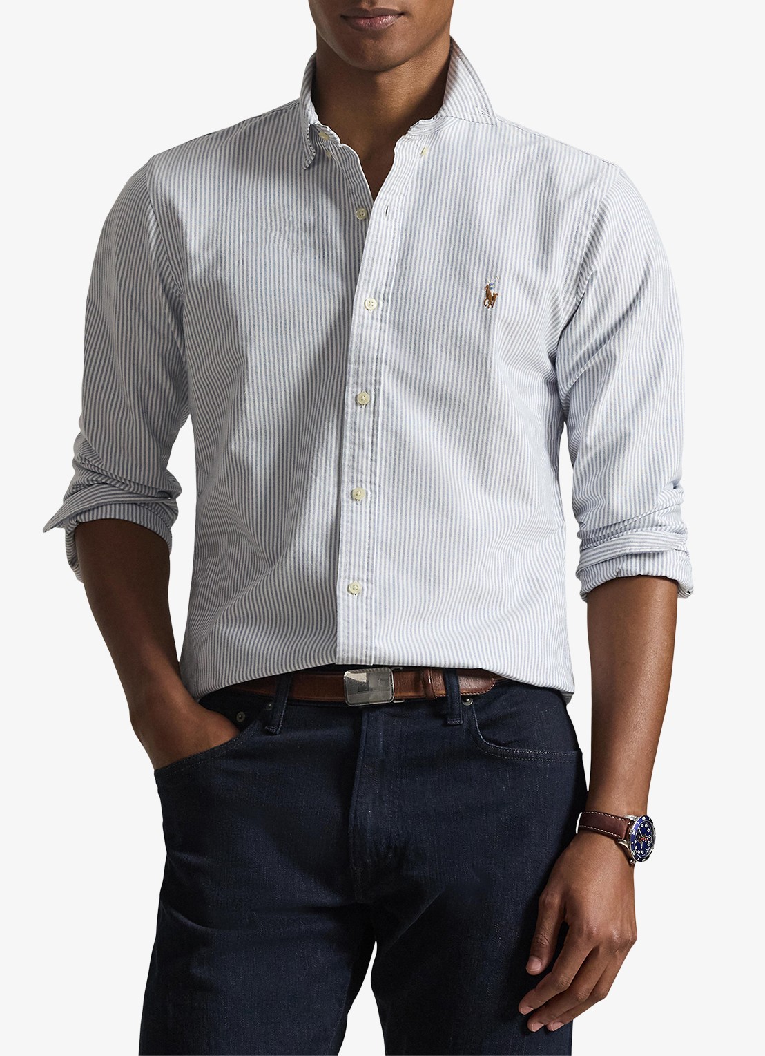 Ralph Lauren Oxfort slim fit overhemd met streepprint - detail 3 navy white / blauw