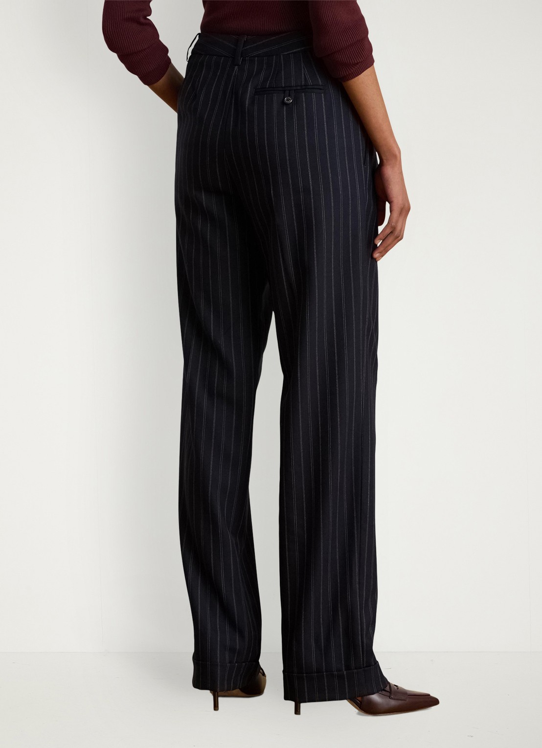 Ralph Lauren Pantalon in wolblend met streepprint en plooidetails - achterkant donkerblauw