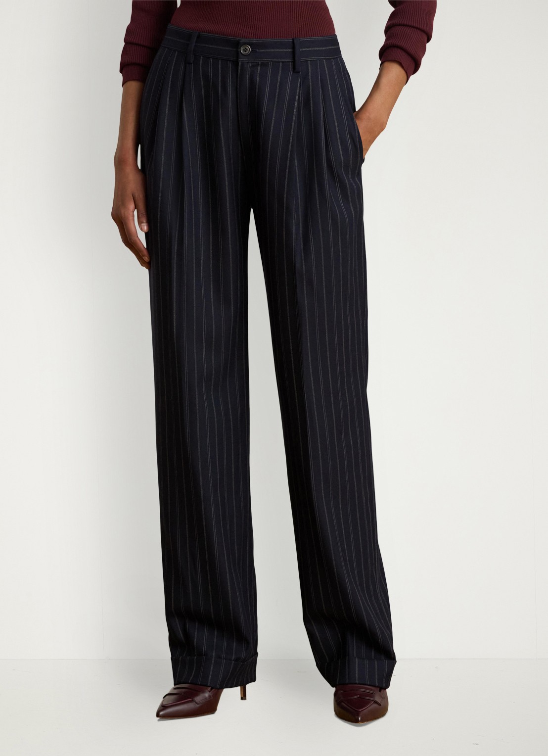 Ralph Lauren Pantalon in wolblend met streepprint en plooidetails - detail 2 donkerblauw