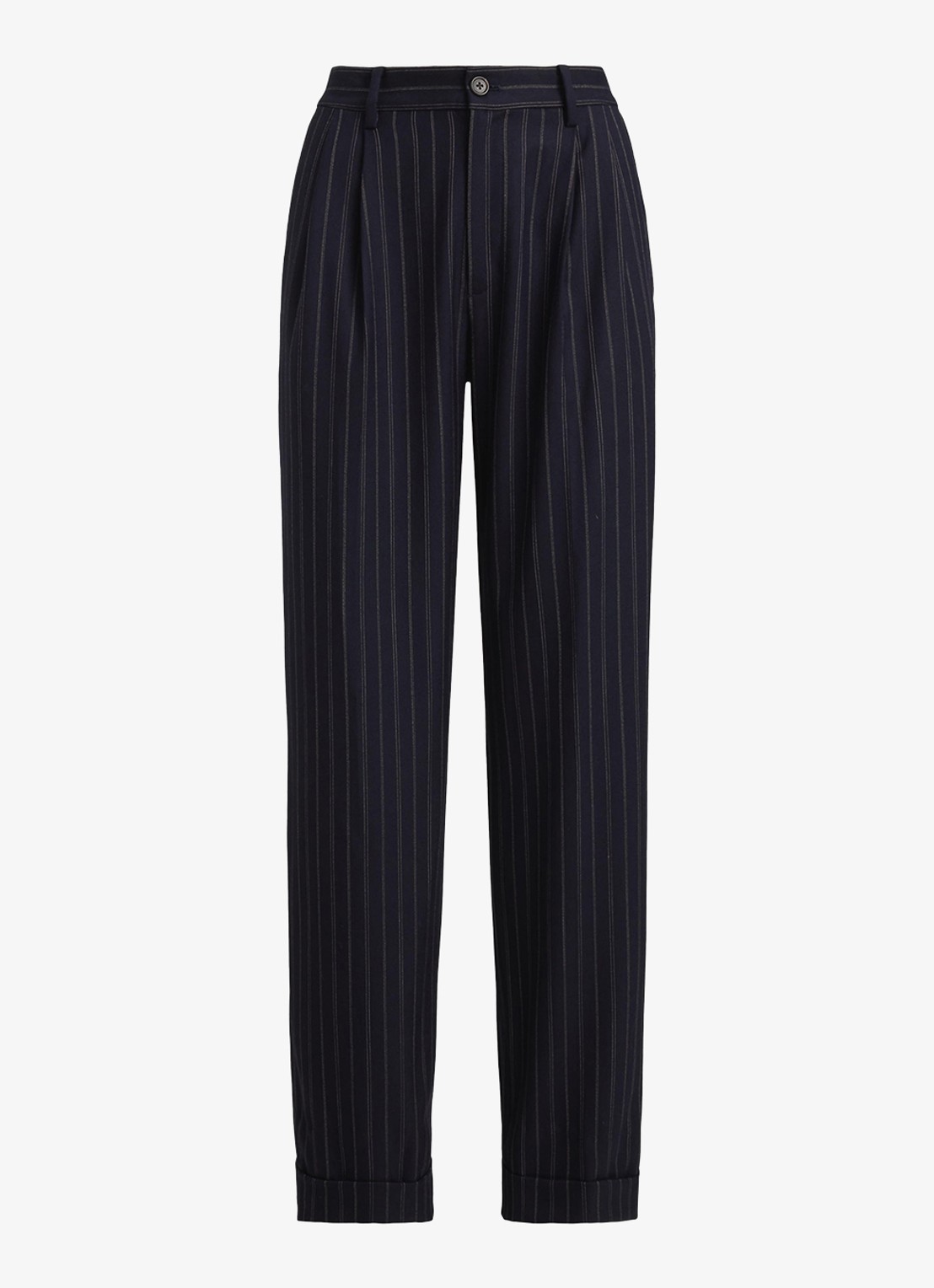 Ralph Lauren Pantalon in wolblend met streepprint en plooidetails - voorkant 3 donkerblauw