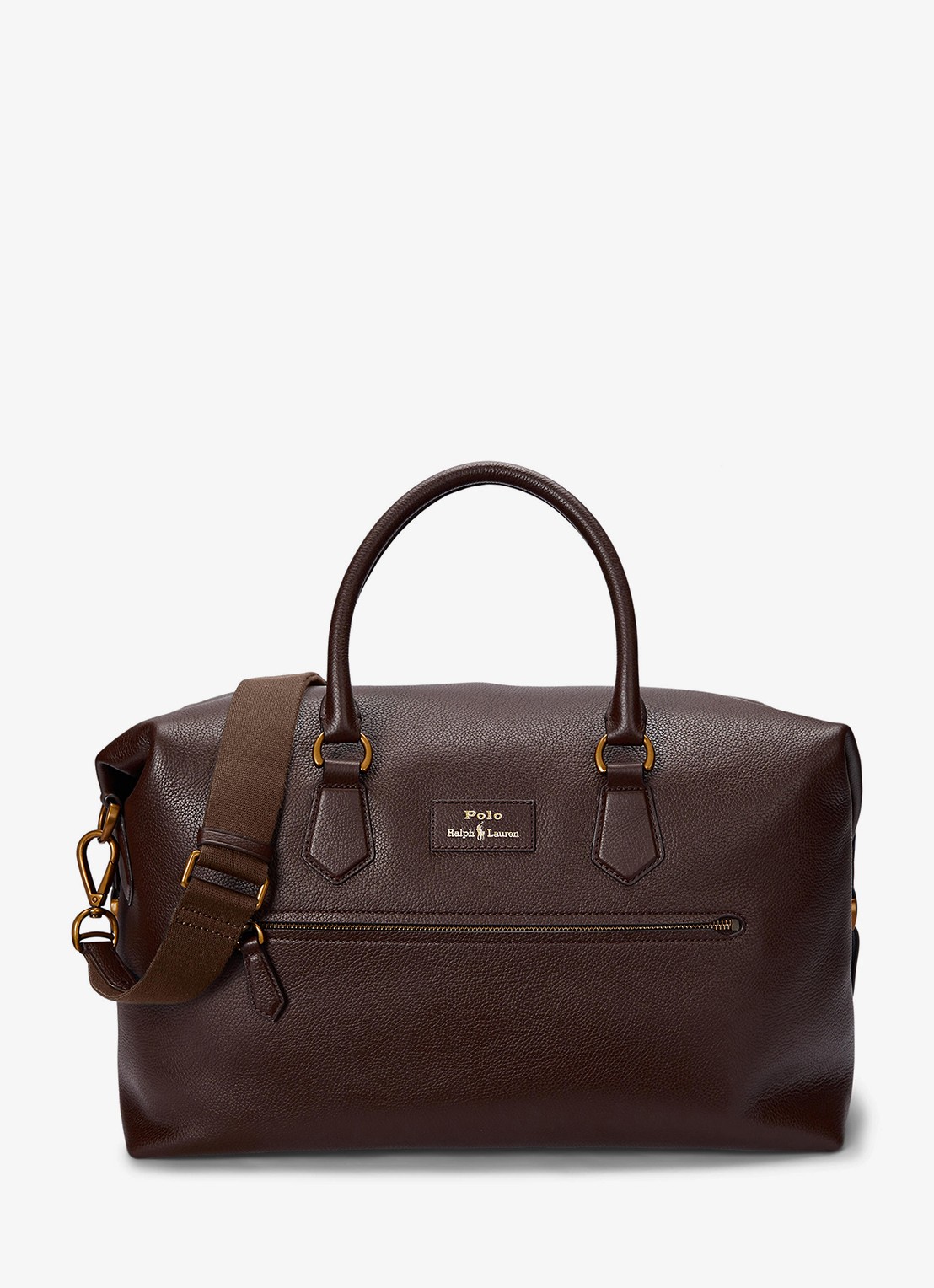 Ralph Lauren Pebbled businesstas van leer met logo - voorkant 3 donkerbruin