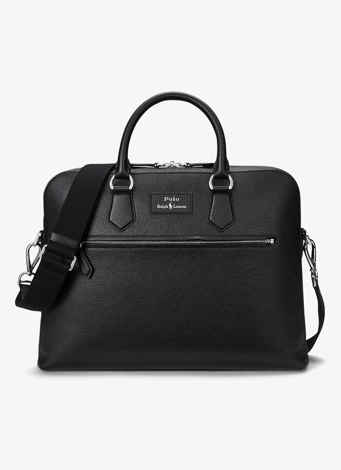 Ralph Lauren Pebbled businesstas van leer - voorkant black / zwart