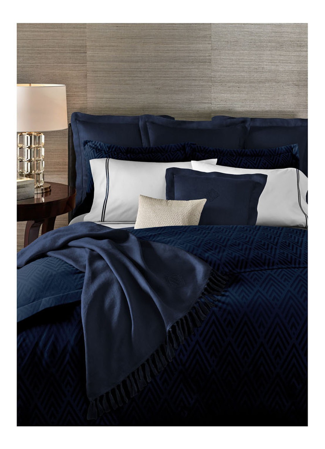 Ralph Lauren Penthouse kussensloop van katoensatijn 300TC - detail 5 donkerblauw