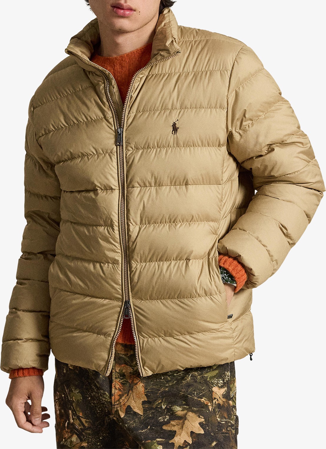 Ralph Lauren Performance gewatteerde jas met ritszakken - voorkant 2 rl khaki  / khaki