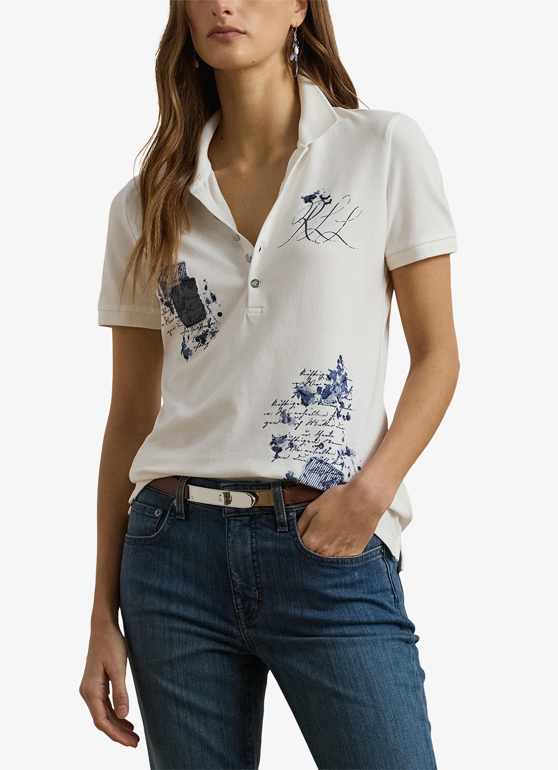 Ralph Lauren Piqúe Polo-shirt met patchwork - detail 4 wit