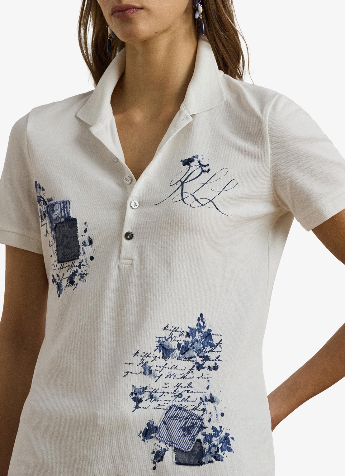 Ralph Lauren Piqúe Polo-shirt met patchwork - detail 5 wit