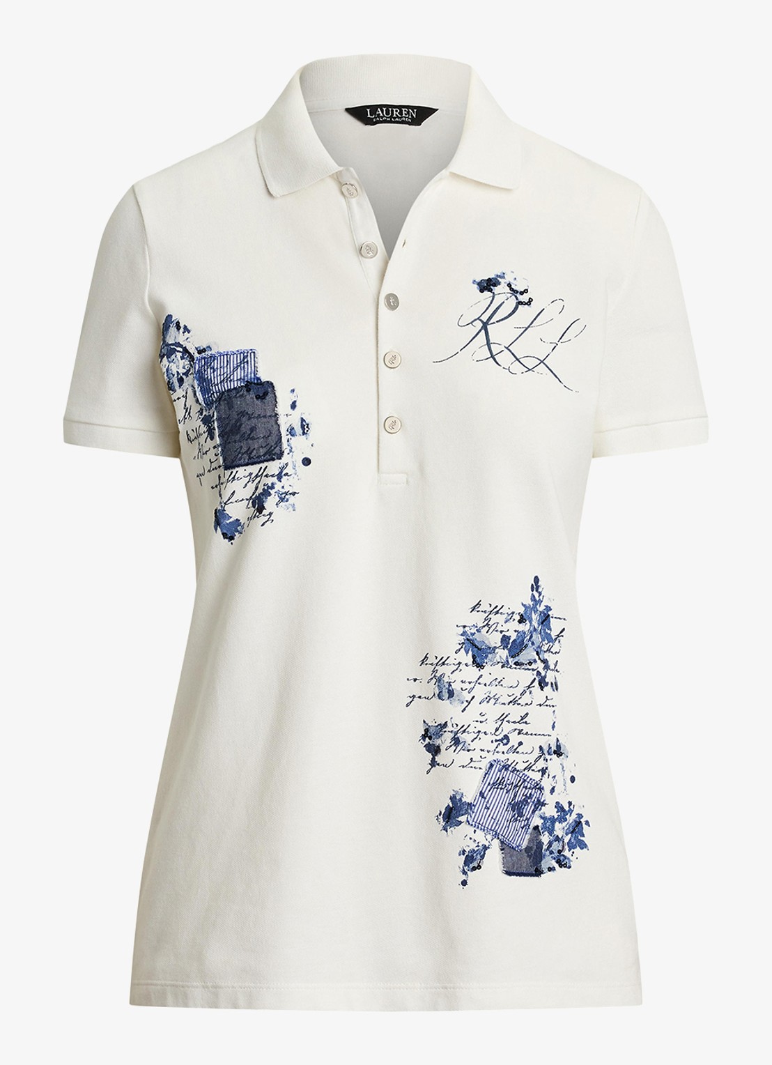 Ralph Lauren Piqúe Polo-shirt met patchwork - voorkant wit