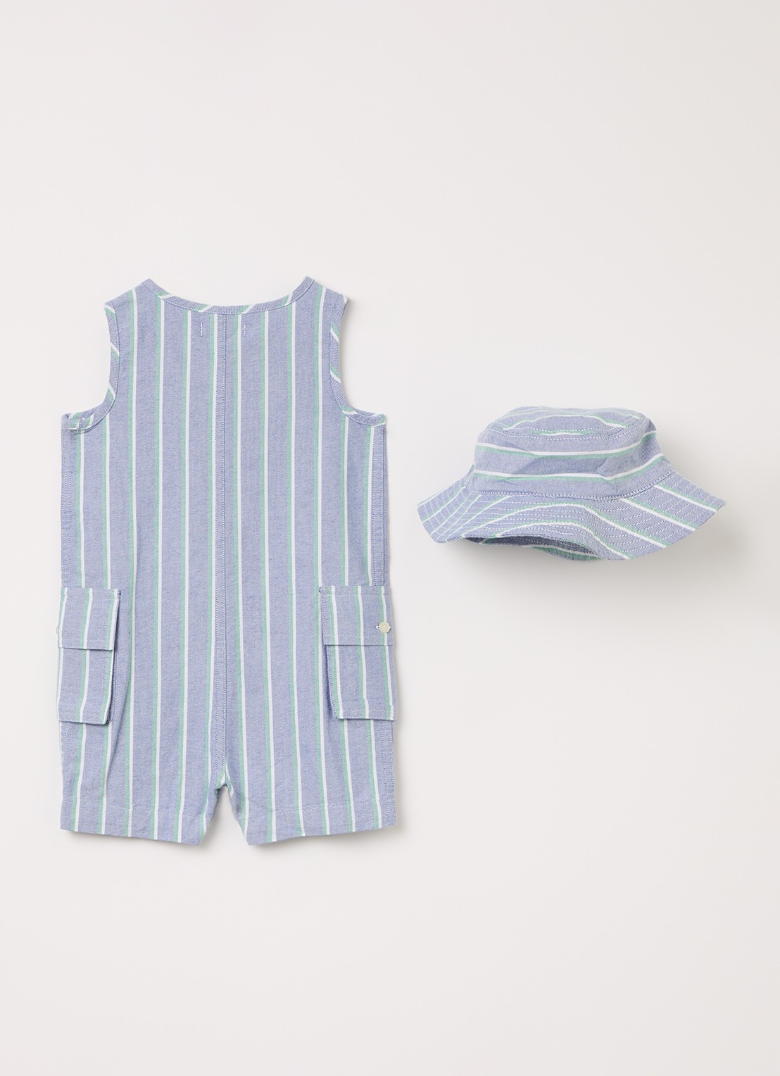 Ralph Lauren Playsuit met bucket hoed - voorkant 2 blauwgrijs