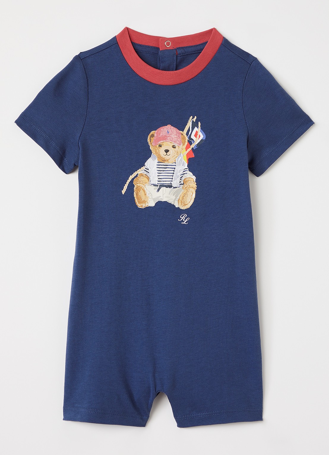 Ralph Lauren Playsuit van piqué katoen met logoborduring - voorkant donkerblauw