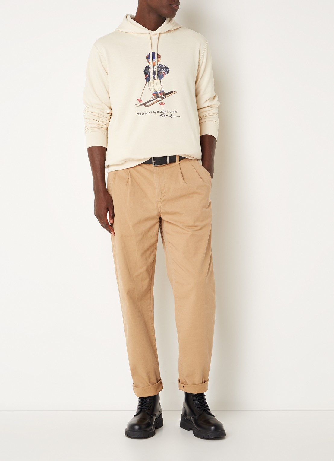 Ralph Lauren Polo Bear hoodie met frontprint - voorkant 2 winter cream - ski bear / beige