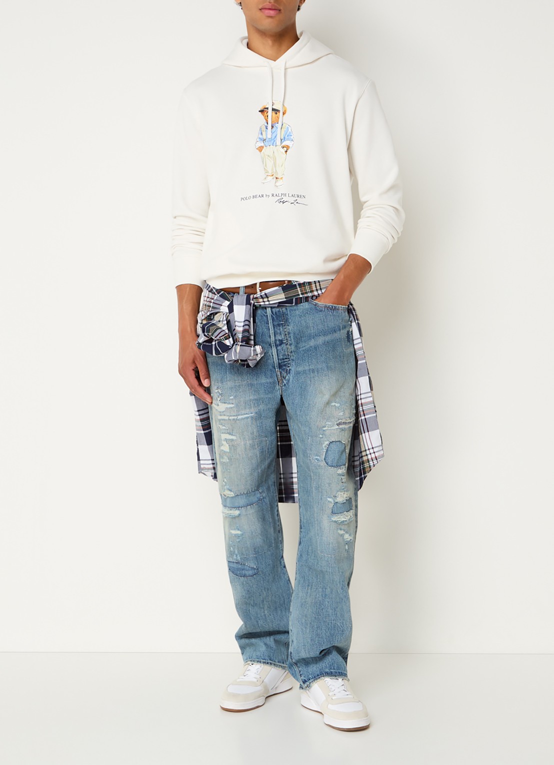 Ralph Lauren Polo Bear hoodie met frontprint - voorkant 3 gebroken wit