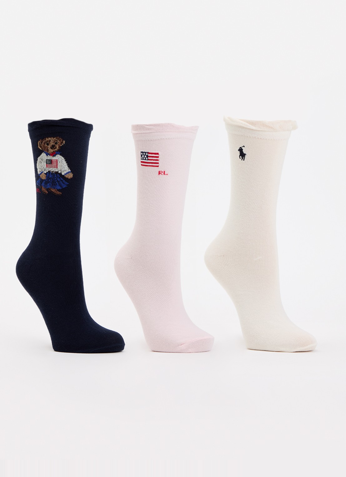 Ralph Lauren Polo Bear sokken met print en logo in 3-pack - voorkant 2 donkerblauw